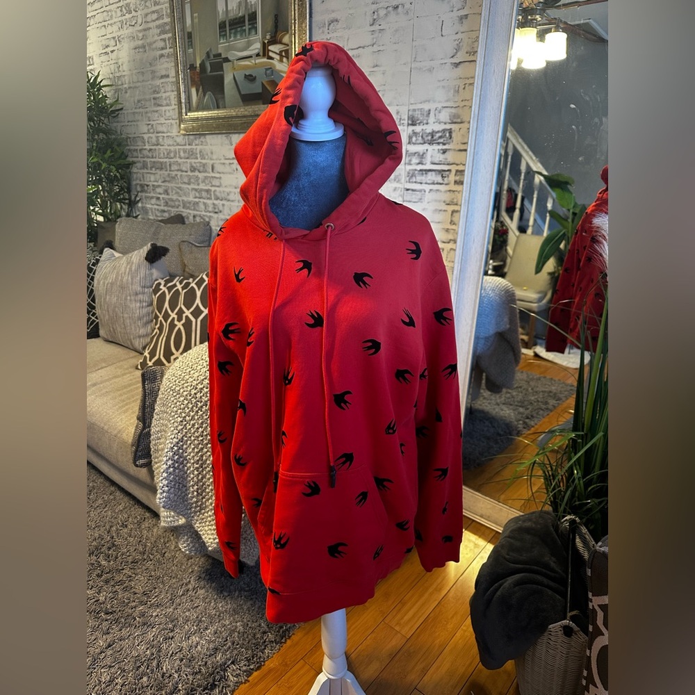 McQ Alexander red and black swallow hoodie. Sz L.
